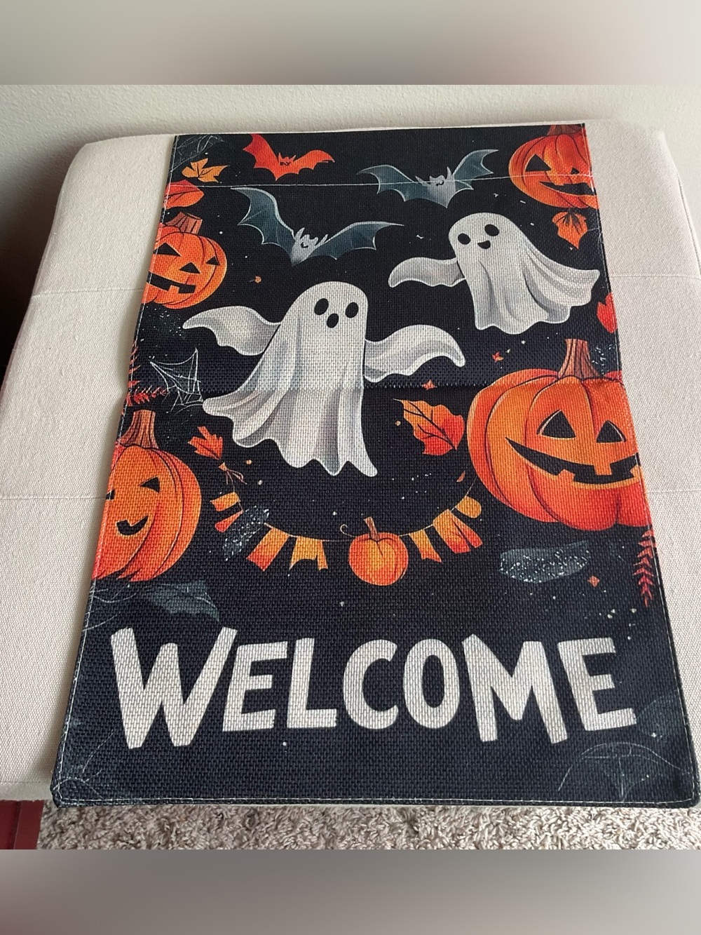 Halloween Ghost & Pumpkin Welcome Garden Flag